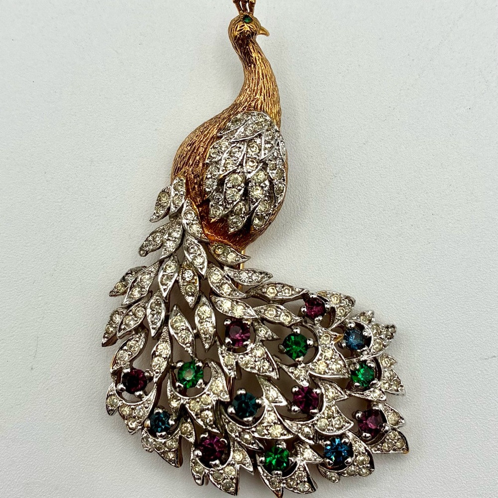 Elegant Vintage signed Panetta peacock bird rhinestone brooch